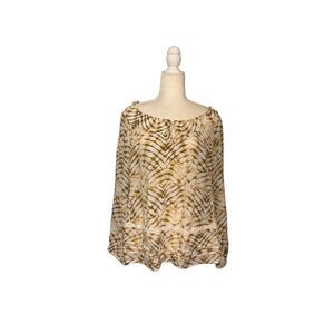 Zac & Rachel gold and gray patterned wide neck peasant blouse - L